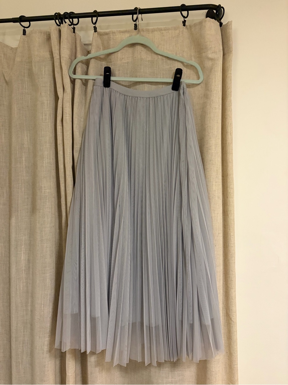 Vintage Light Powder Blue Pleated Midi Skirt